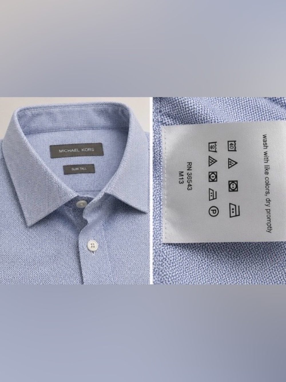 Michael Kors 100% Cotton Dress Shirt Blue 17 36/37 Slim Tall EUC - Picture 4 of 5